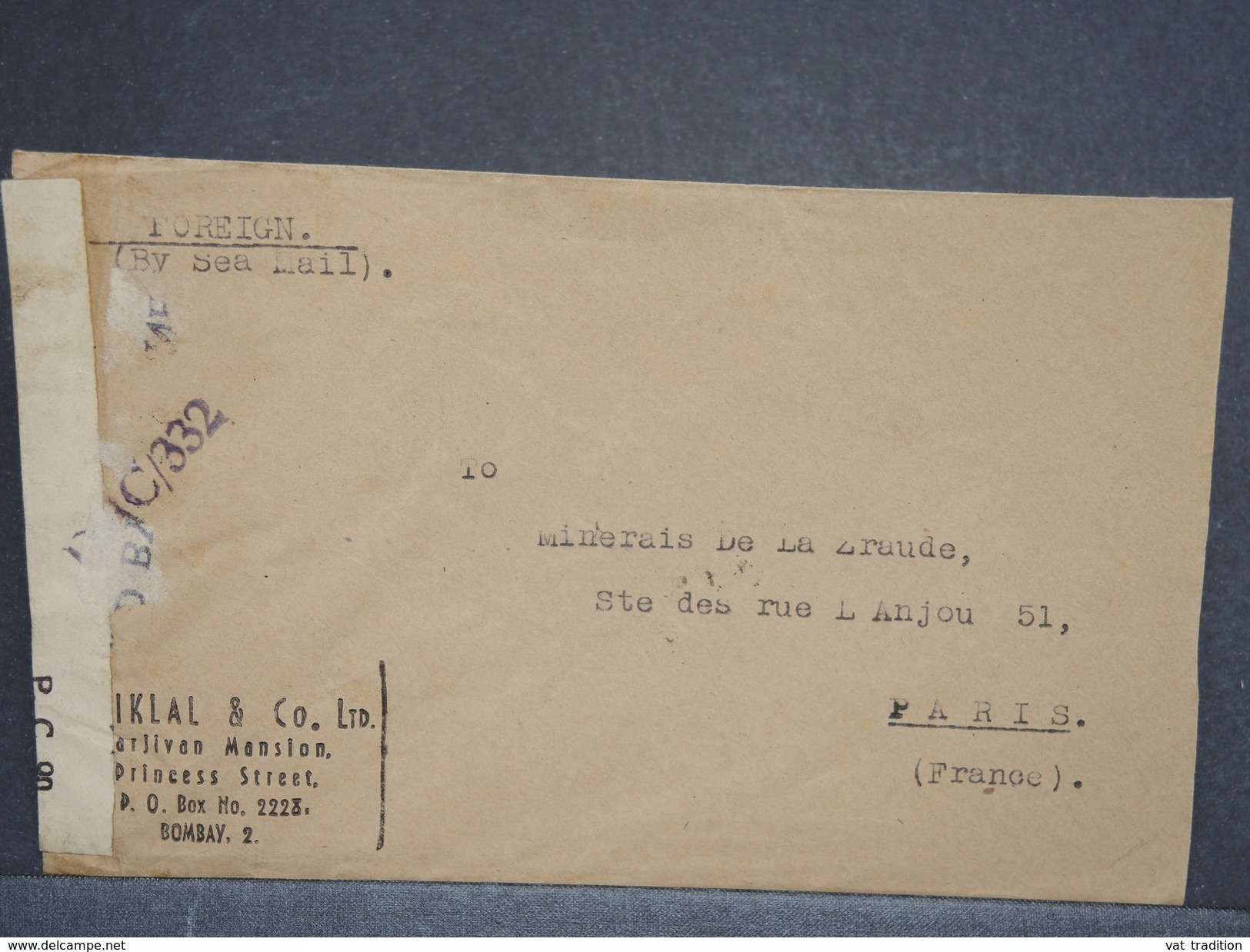 GRANDE BRETAGNE / INDE - Enveloppe De Bombay Pour La France En 1945 , Contrôle Postal Militaire - L 6387 - 1936-47 Koning George VI