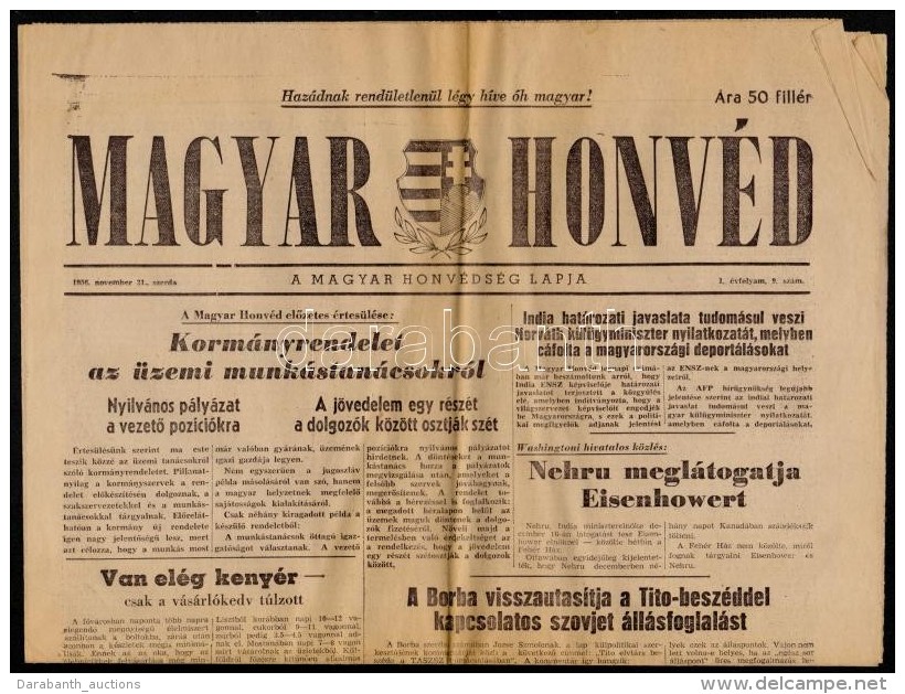 1956 Magyar Honv&eacute;d, A Magyar Honv&eacute;ds&eacute;g Lapja, I. &eacute;vfolyam 9. Sz&aacute;m, Benne A... - Non Classificati