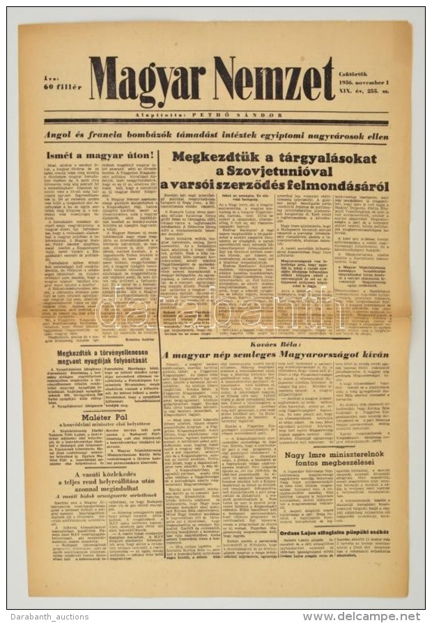 1956 A Magyar Nemzet November Elsejei Sz&aacute;ma, Benne A Forradalom H&iacute;reivel - Non Classificati