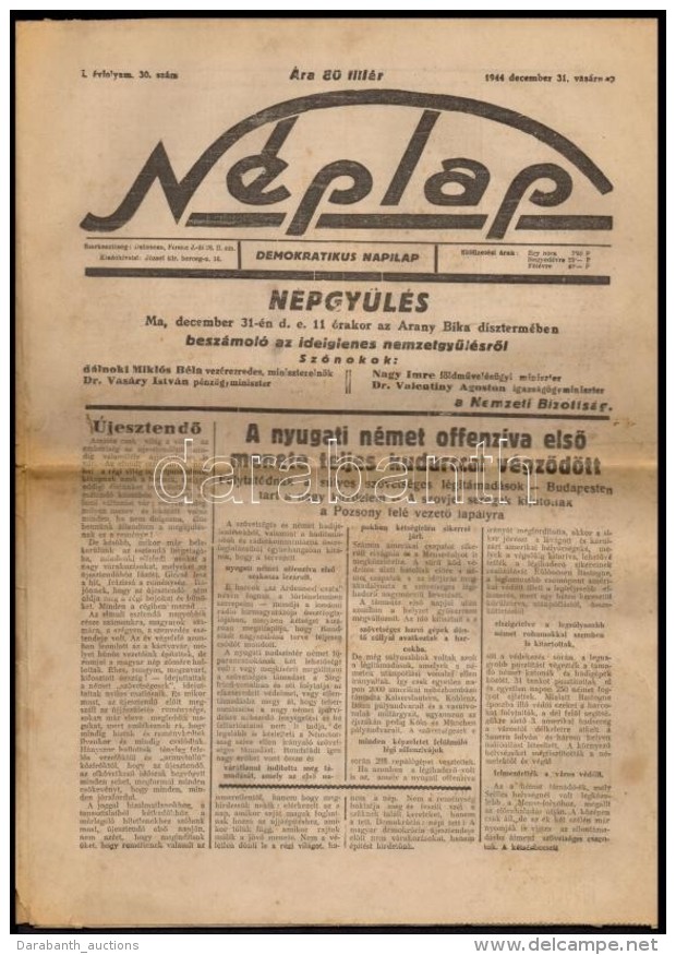 1944 N&eacute;plap, Debreceni Demokratikus Napilap, I. &eacute;vfolyam 30. Sz&aacute;m, Benne A... - Non Classificati