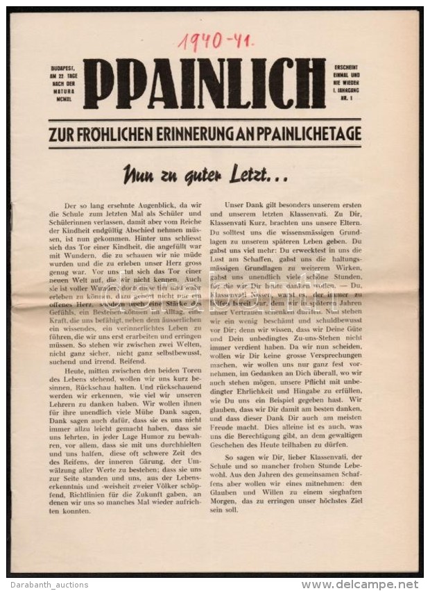 1940  Bp., Ppainlich, Zur Fr&ouml;chlichen Erinnerungan Ppainlichetage, 12p - Non Classificati