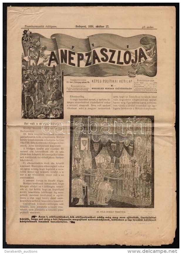 1898 A N&eacute;p Z&aacute;szl&oacute;ja, K&eacute;pes Politikai Hetilap 13. &eacute;vfolyam&aacute;nak 43.... - Non Classificati