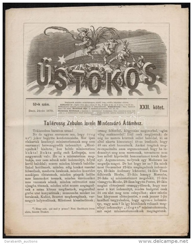 1870 &Uuml;st&ouml;k&ouml;s. Hetente MegjelenÅ‘ K&eacute;pes &eacute;lclap. December 24. Sz&aacute;ma - Non Classificati