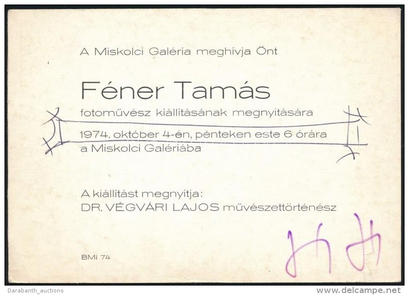 1974 F&eacute;ner Tam&aacute;s (1938-) Fot&oacute;mÅ±v&eacute;sz Al&aacute;&iacute;r&aacute;sa... - Altri & Non Classificati