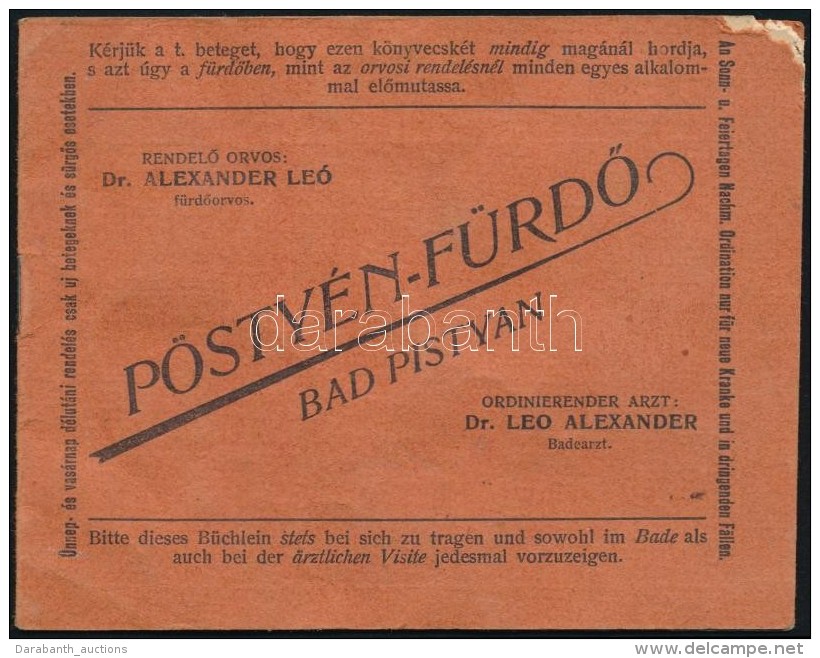 1910 P&ouml;sty&eacute;nf&uuml;rdÅ‘, Gy&oacute;gykezel&eacute;st Igazol&oacute; F&uuml;zet, Kis Szakad&aacute;ssal - Non Classificati