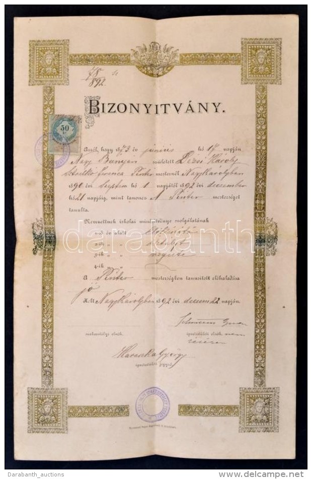 1892 D&iacute;szesen Illusztr&aacute;lt Pint&eacute;r Mesteri Bizony&iacute;tv&aacute;ny, 50 Kr.... - Non Classificati