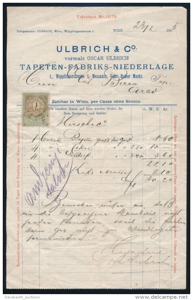 1895 Osztr&aacute;k Sz&aacute;mla 1kr Okm&aacute;nyb&eacute;lyeggel - Non Classificati