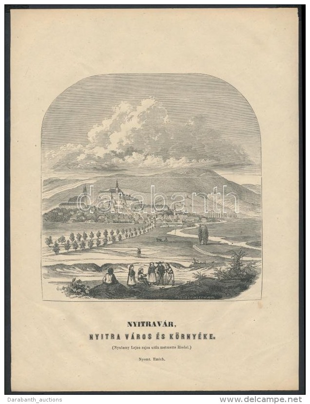 Cca 1853 Nyitra V&aacute;ros &eacute;s K&ouml;rny&eacute;ke. Fametszet. Nyulassy Lajos Rajza Ut&aacute;n Metszette... - Prenten & Gravure