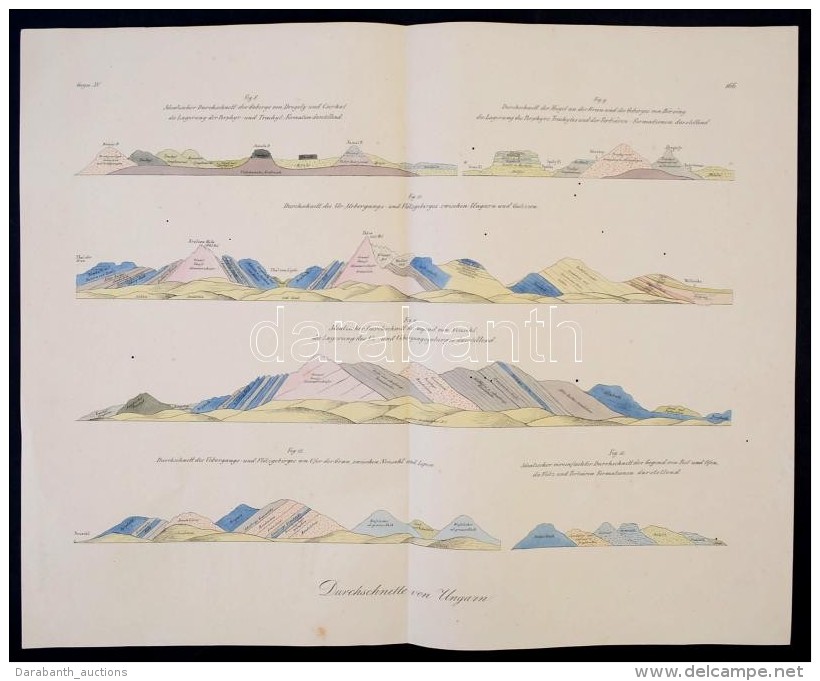 Cca 1858 Magyarorsz&aacute;gi Hegys&eacute;gek Geol&oacute;giai &aacute;br&aacute;zol&aacute;sa. Durchschnitte Von... - Prenten & Gravure