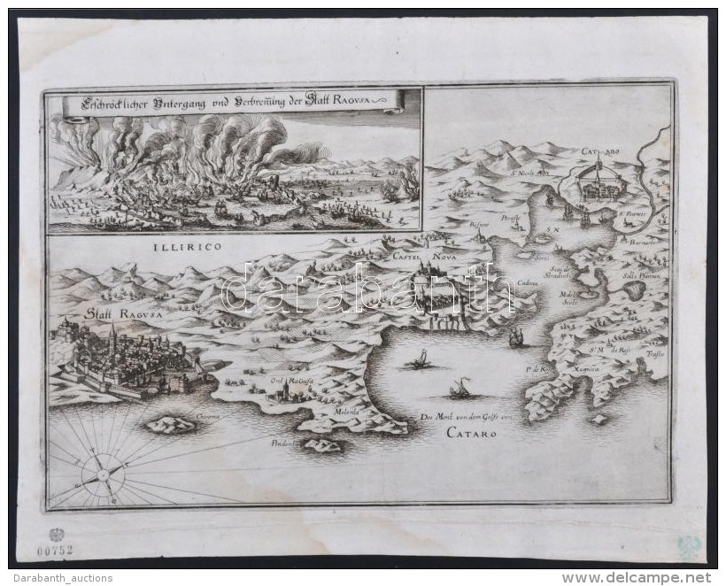 1702 Matth&auml;us Meriam (1593-1650): Ragusa (Dubrovnik) R&eacute;zmetszett K&eacute;pe / Etched Picture Of Ragusa... - Prenten & Gravure