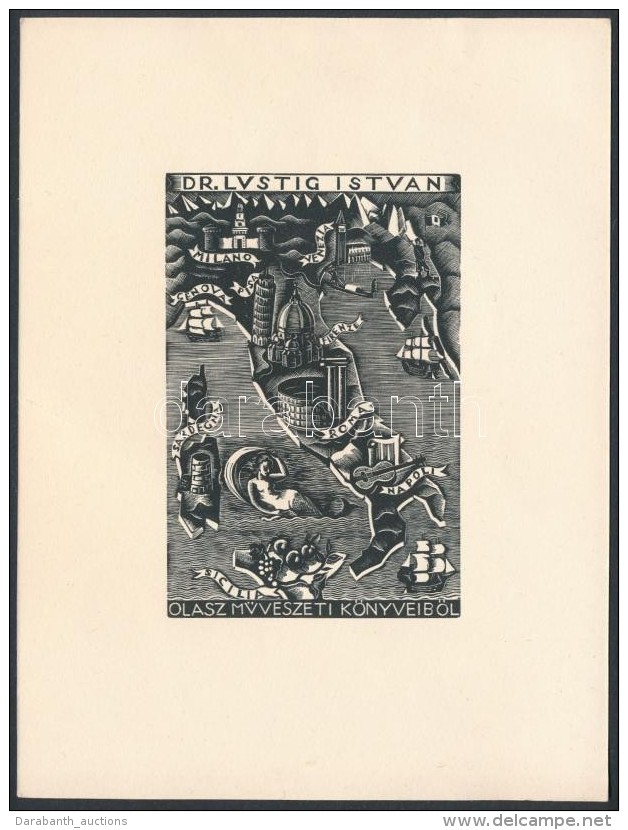 Jelz&eacute;s N&eacute;lk&uuml;l: Ex Libris Dr. Lustig Istv&aacute;n. Fametszet, Pap&iacute;r, 9&times;6 Cm - Altri & Non Classificati