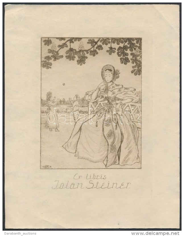 Erich F. H&uuml;bner (1883-1920): Ex Libris Jolan Steiner. R&eacute;zmetszet, Pap&iacute;r, Jelzett A Metszeten,... - Altri & Non Classificati