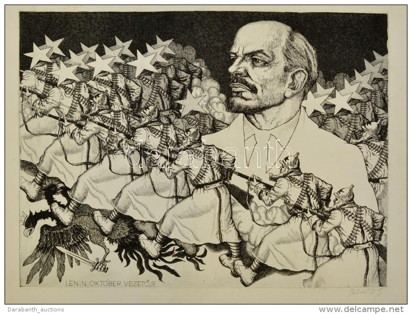 P&aacute;sztor G&aacute;bor (1933-2012): Lenin. R&eacute;zkarc, Karton, Jelzett, 29&times;39 Cm - Altri & Non Classificati