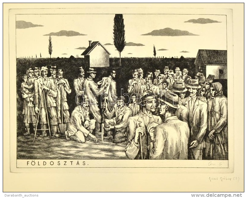 Gacs G&aacute;bor (1930-): F&ouml;ldoszt&aacute;s. R&eacute;zkarc, Pap&iacute;r, Jelzett, 28&times;39 Cm - Altri & Non Classificati