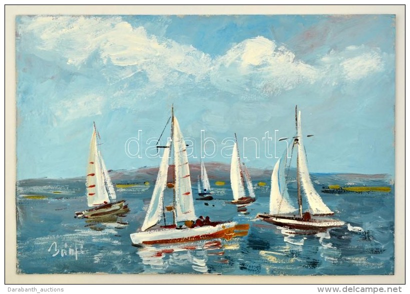 B&aacute;nfi Jelz&eacute;ssel: Vitorl&aacute;sok A Balatonon. Olaj, Karton, 23&times;33 Cm - Altri & Non Classificati