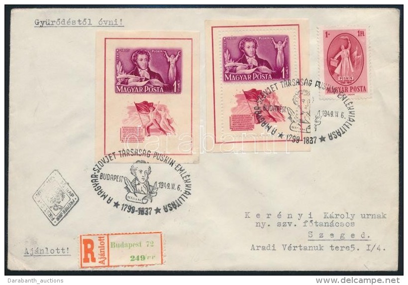 1949 Puskin Blokk P&aacute;r + Puskin B&eacute;lyeg Aj&aacute;nlott FDC-n (10.500) - Altri & Non Classificati