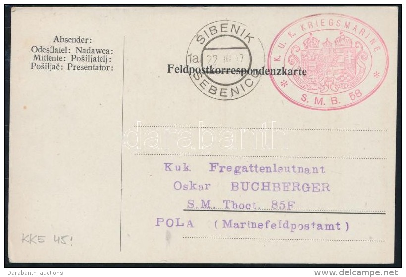 1917 T&aacute;bori Lap / Field Postcard 'S.M.B. 58' + 'SIBENIK SEBENICO' - Altri & Non Classificati