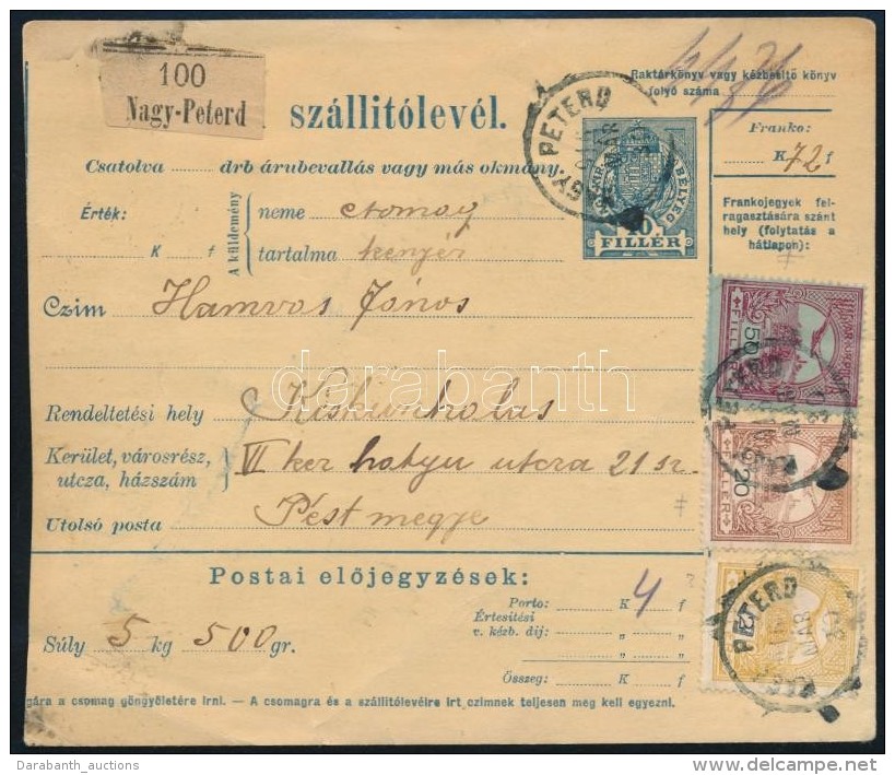 1916 Csomagsz&aacute;ll&iacute;t&oacute; Lev&eacute;l Turul 2f + 20f + 50f B&eacute;rmenetes&iacute;t&eacute;ssel - Altri & Non Classificati