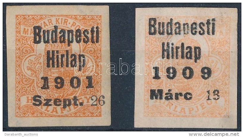 ** 1901-1909 2 Db H&iacute;rlapb&eacute;lyeg Budapesti H&iacute;rlap Felirattal - Altri & Non Classificati