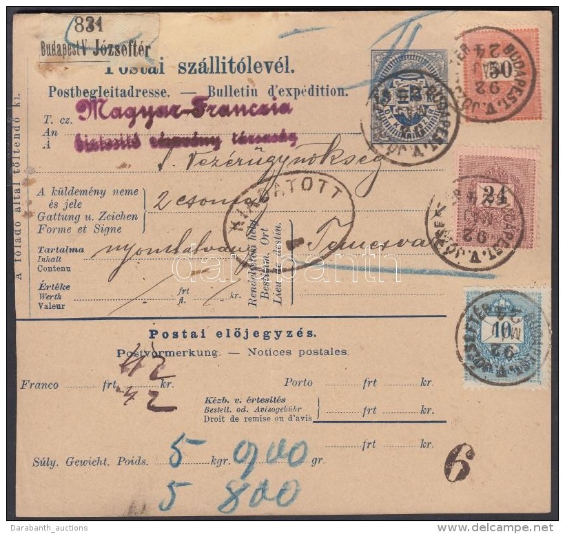 1892 Csomagsz&aacute;ll&iacute;t&oacute; 84kr B&eacute;rmentes&iacute;t&eacute;ssel / Parcel Card With 84kr... - Altri & Non Classificati