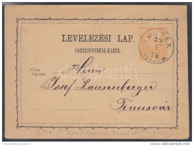 1874 D&iacute;jjegyes LevelezÅ‘lap / PS-card 'VOJTEK TEMES M.' - Altri & Non Classificati