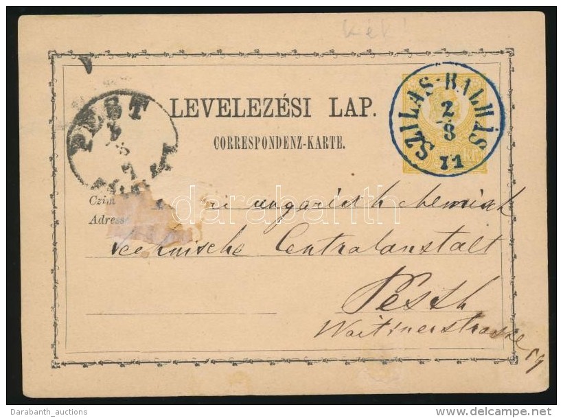 1871 2kr D&iacute;jjegyes LevelezÅ‘lap 'SZILAS-BALH&Aacute;S' K&eacute;k / Blue - Altri & Non Classificati