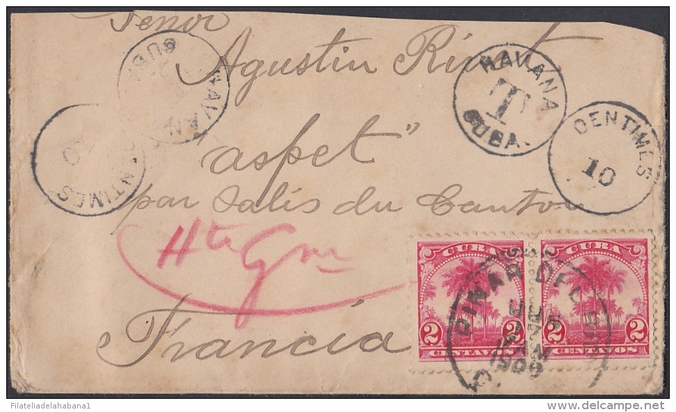 1905-H-80 CUBA REPUBLICA. 1905. POSTAGE DUE COVER TO FRANCE FRANCIA. CORTADO BORDE SUPERIOR. - Brieven En Documenten