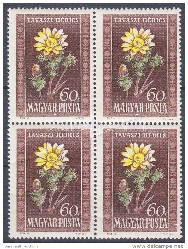 ** 1950 Vir&aacute;g 60f N&eacute;gyest&ouml;mb T&ouml;bb Pap&iacute;rr&aacute;nccal / Mi 1114 Block Of 4 With... - Andere & Zonder Classificatie