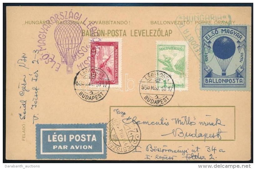 1933 Ballonposta LevelezÅ‘lap 1,20P B&eacute;rmentes&iacute;t&eacute;ssel &eacute;s... - Otros & Sin Clasificación