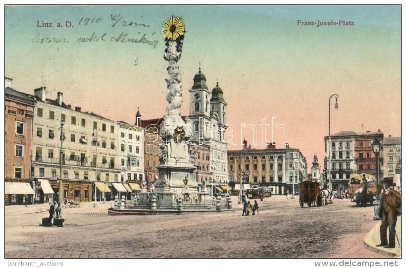 T2 Linz A. D., Franz Josefs Platz, Miederhaus / Square, Tram, Shops, Hotel, Monument - Non Classificati