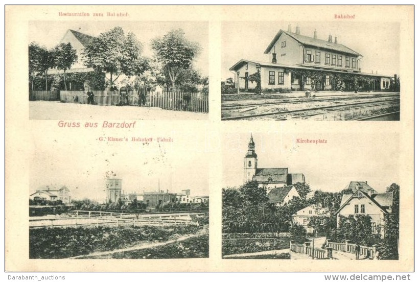 T2 Bernartice, Barzdorf; Restauration Zum Bahnhof, Bahnhof, G. Elsner's Holzstoff-Fabrik, Kirchenplatz /... - Non Classificati