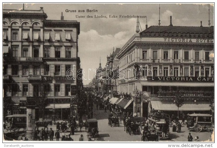 T3/T4 Berlin, Unter Den Linden, Ecke Friedrichstrasse / Street View With Horse Drawn Tram, Victoria Cafe, Shop Of... - Non Classificati