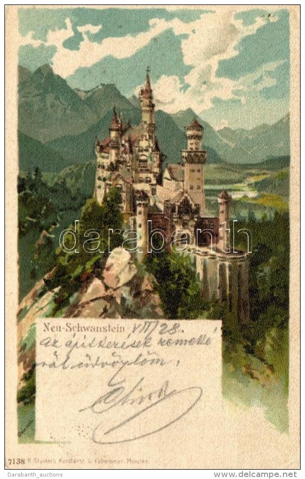 T2 1899 Neuschwanstein, K. Stucker's Kunstanstalt, Artist Signed Litho - Non Classificati