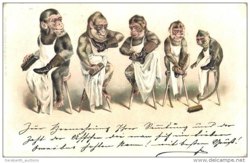 * T2/T3 1899 Monkeys Polishing Shoes, Wittenberg L. Kutzner &amp; Berger No. 200. Litho (EK) - Non Classificati