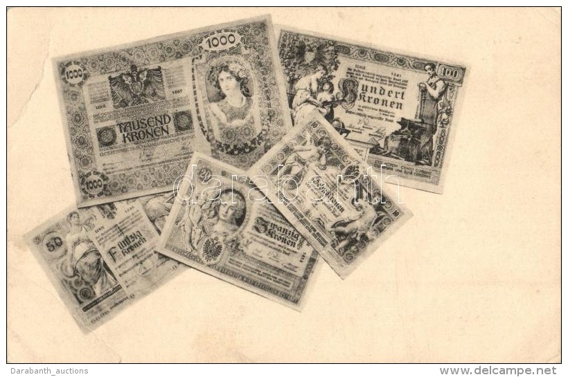 * T3 Tausend Kronen, Hundert Kronen, Zwanzig Kronen, F&uuml;nfzig Kronen, Zehn Kronen / Austro-Hungarian Banknotes... - Non Classificati