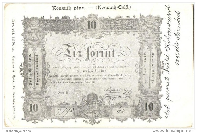 * T3 Kossuth P&eacute;nz, T&iacute;z Forint. Gersten A. Kiad&aacute;sa / Kossuth-Geld / Hungarian Banknote (EB) - Non Classificati