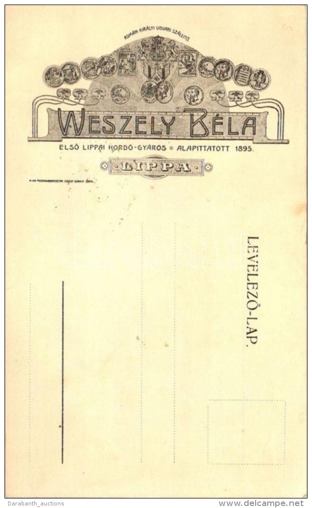 * T3 Weszely B&eacute;la ElsÅ‘ Lippai Hord&oacute;gy&aacute;ros, Lippa, Rekl&aacute;mlap / Transylvanian Barrel... - Non Classificati