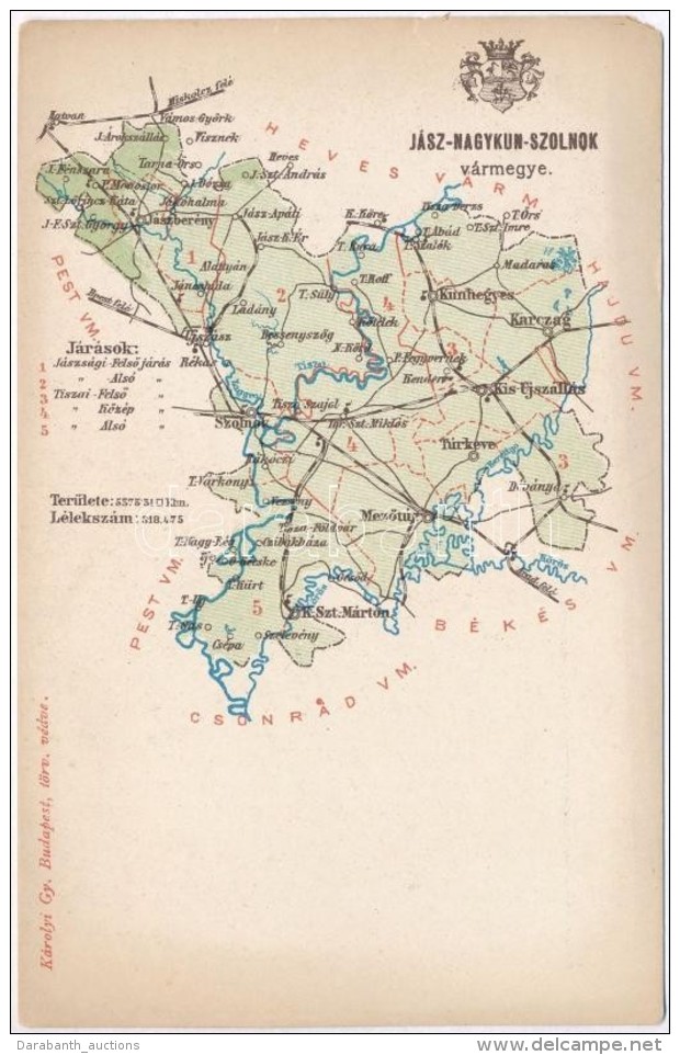 ** T4 J&aacute;sz-Nagykun-Szolnok V&aacute;rmegye T&eacute;rk&eacute;pe; Kiadja K&aacute;rolyi Gy. / Map Of... - Non Classificati