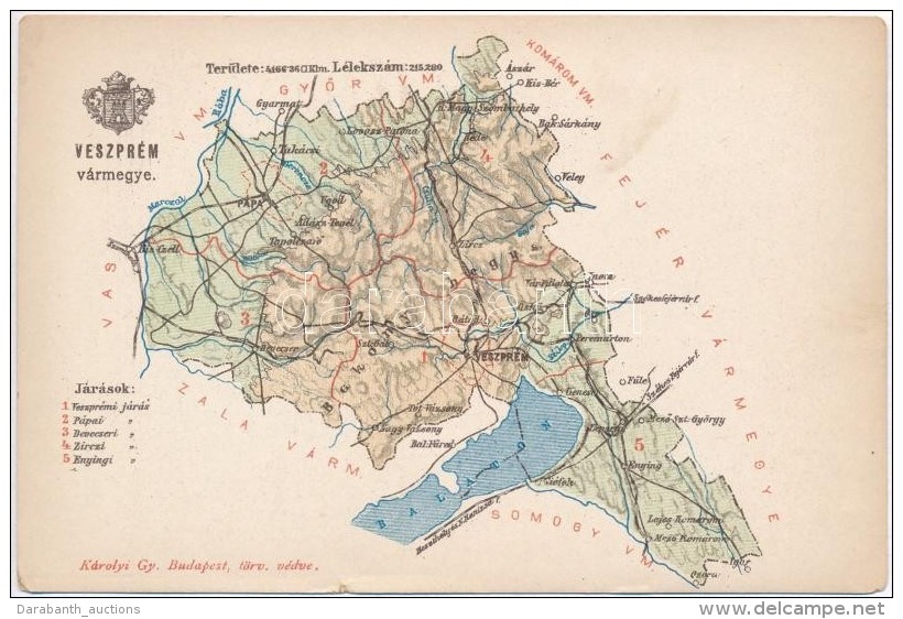 ** T2/T3 Veszpr&eacute;m V&aacute;rmegye T&eacute;rk&eacute;pe; Kiadja K&aacute;rolyi Gy. / Map Of Veszpr&eacute;m... - Non Classificati