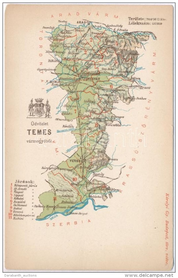 ** T2/T3 Temes V&aacute;rmegye T&eacute;rk&eacute;pe; Kiadja K&aacute;rolyi Gy. / Map Of Temes County (EK) - Non Classificati