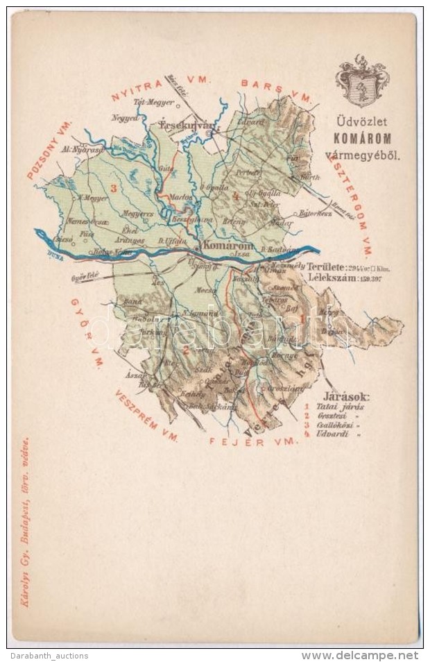 ** T2/T3 Kom&aacute;rom V&aacute;rmegye T&eacute;rk&eacute;pe; Kiadja K&aacute;rolyi Gy. / Map Of Kom&aacute;rom... - Non Classificati