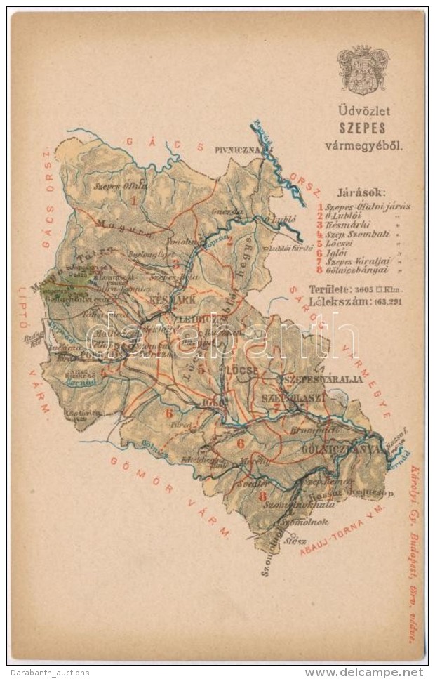 ** T2 Szepes V&aacute;rmegye T&eacute;rk&eacute;pe; Kiadja K&aacute;rolyi Gy. / Map Of Szepes County - Non Classificati