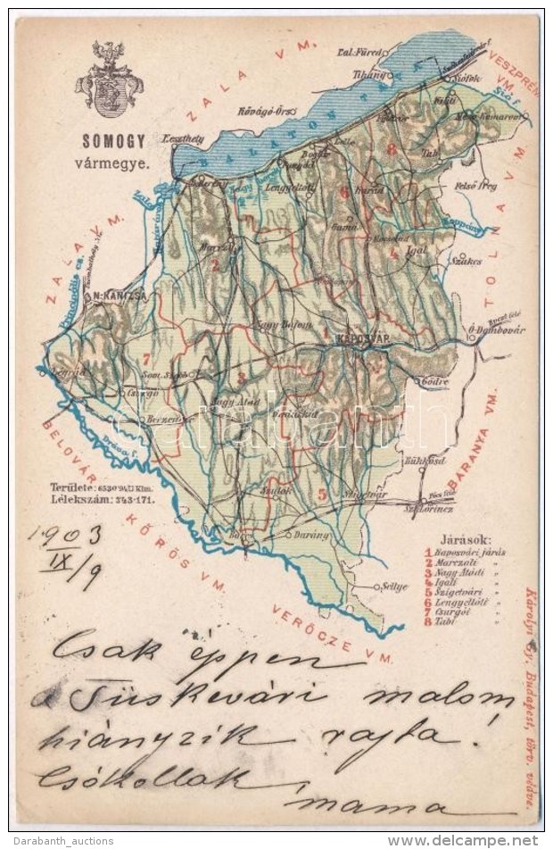 T2/T3 Somogy V&aacute;rmegye T&eacute;rk&eacute;pe; Kiadja K&aacute;rolyi Gy. / Map Of Somogy County (EK) - Non Classificati