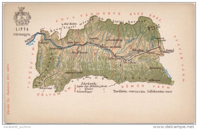 ** T2/T3 Lipt&oacute; V&aacute;rmegye T&eacute;rk&eacute;pe; Kiadja K&aacute;rolyi Gy. / Map Of Lipt&oacute; County... - Non Classificati