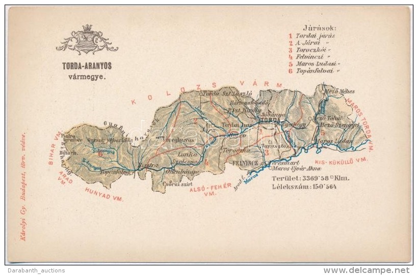 ** T2 Torda-Aranyos V&aacute;rmegye T&eacute;rk&eacute;pe; Kiadja K&aacute;rolyi Gy. / Map Of Torda-Aranyos County - Non Classificati