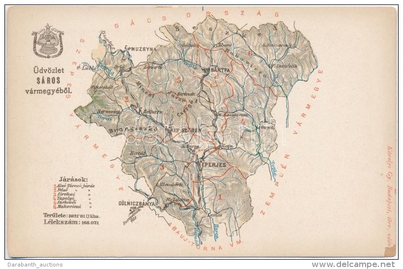 ** T2/T3 S&aacute;ros V&aacute;rmegye T&eacute;rk&eacute;pe; Kiadja K&aacute;rolyi Gy. / Map Of S&aacute;ros County - Non Classificati