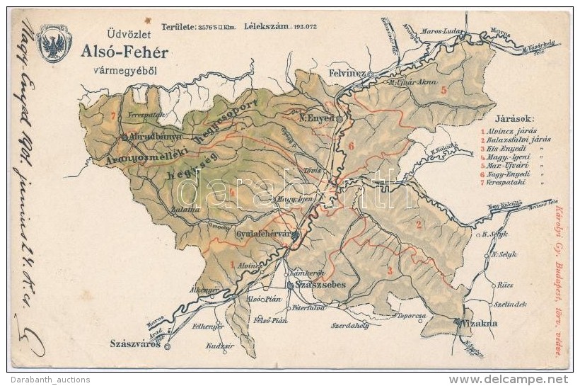 T2/T3 Als&oacute;-Feh&eacute;r V&aacute;rmegye T&eacute;rk&eacute;pe; Kiadja K&aacute;rolyi Gy. / Map Of... - Non Classificati