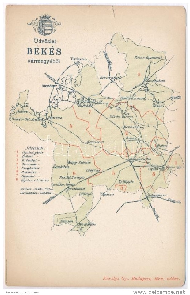 ** T4 B&eacute;k&eacute;s V&aacute;rmegye T&eacute;rk&eacute;pe; Kiadja K&aacute;rolyi Gy. / Map Of... - Non Classificati