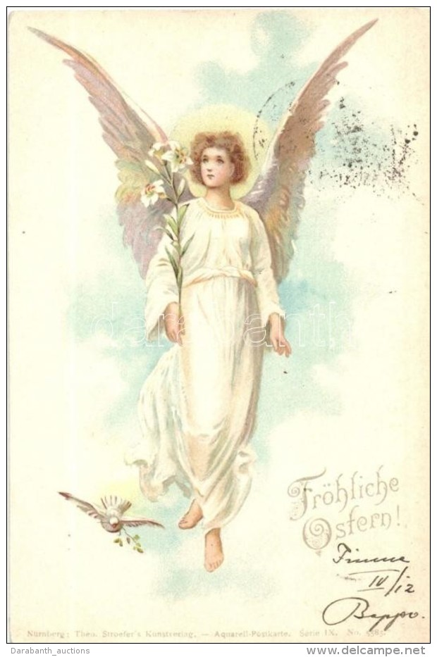 T2/T3 Fr&ouml;hliche Ostern! / Easter Greeting Card, Angel, Theo. Stroefer's Kunstverlag Aquarell-Postkarte Serie... - Non Classificati