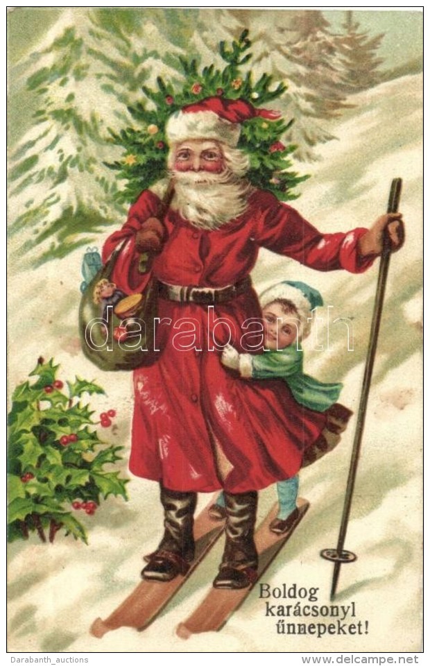 T2 Boldog Kar&aacute;csonyi &uuml;nnepeket! / Christmas, Saint Nicholas Skiing, Litho - Non Classificati